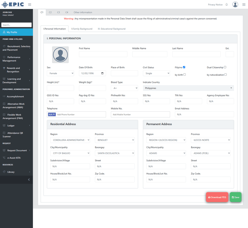 Employees' Portal & Information Center (EPIC)